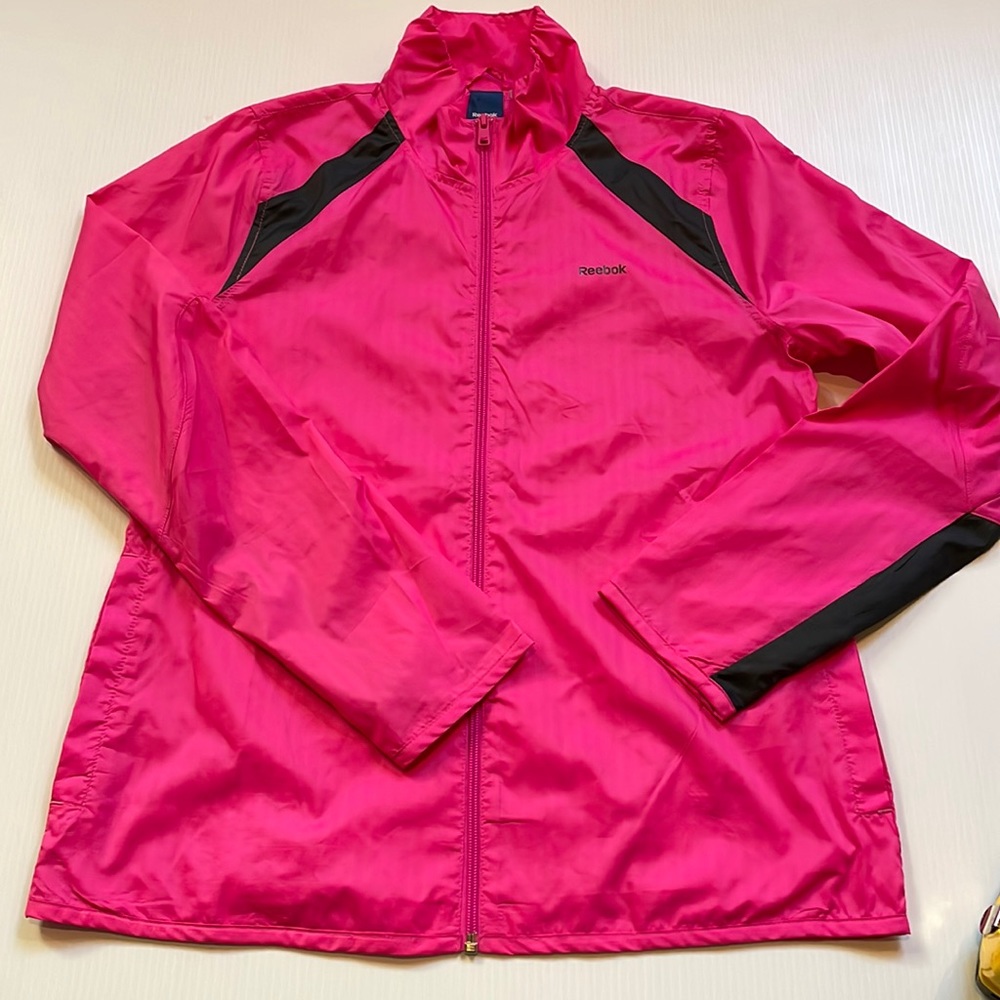 Reebok hot pink and black windbreaker, women’s size Small